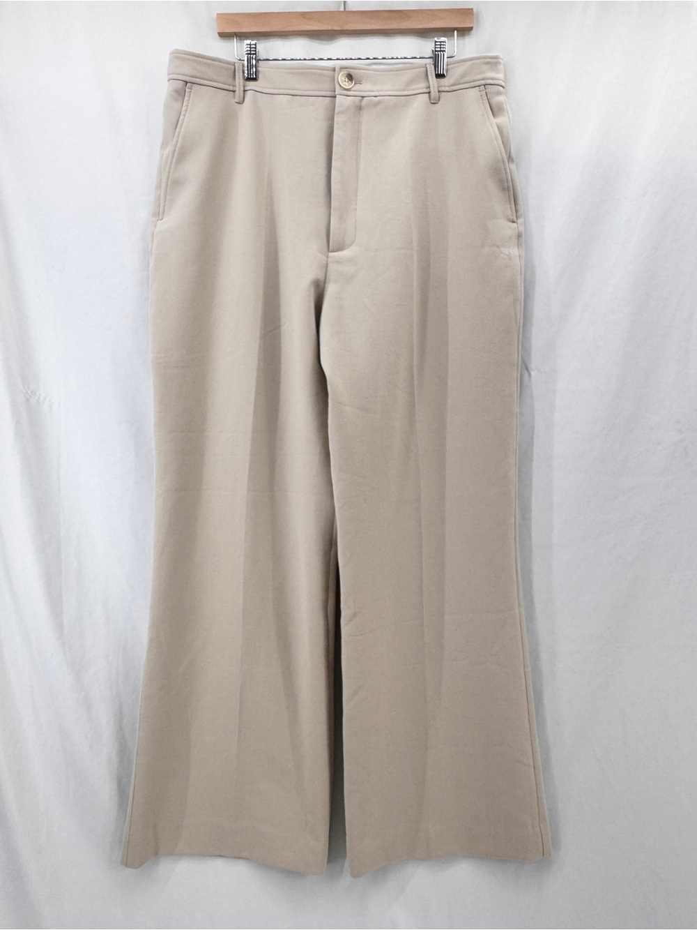 Zara High Waisted Wide Leg Full Length Trouser Pants Beige Tan XXL Quiet Luxury